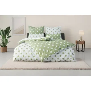 MY HOME Wendebettwäsche »Dots« 2 tlg. ab Größe 135x200 cm, aus recyceltem Material, Bettwäsche mit Punkten, grün