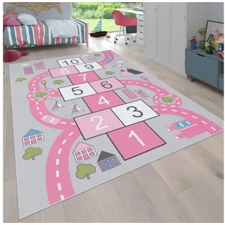 Paco Home & Teppich Kinderzimmer Kinderteppich Spielteppich Straßen Design Mit Hüpfkästchenspiel 100x200 cm