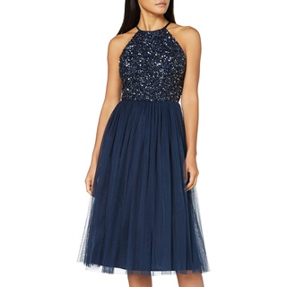 Maya Deluxe Damen Maya Deluxe Damen Embellished Halter Neck Midi Bridesmaid Dress, Navy, 38 EU