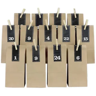 Adventskalender Set Schiefer Streifen mit Papiertüten und Holzklammern Y067