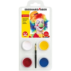 Eberhard Faber 579024 - Schminkfarben-Set Clown mit 4 Farben, Pinsel und Anleitung, wasserlöslich, schnell trocknend, Schmink-Set für Kinder und Erwachsene zum Bemalen von Gesichtern