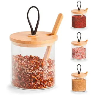 Wintem Gewürzdose aus Glas 320 ml mit luftdichtem Deckel, Frischhaltedose mit Bambuslöffel – ideal zum Aufbewahren und Organisieren von Gewürzen oder Pulvergewürzen