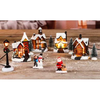 3.06 LED Weihnachtsstadt - 5 warm weiße LED - 4 Häuser, Laterne, Figuren