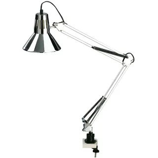 Alco-Albert - Schreibtischlampe mit Tischklemme chrom | Flexible Klemmleuchte mit verstellbaren Gelenken und schwenkbarem Leuchtkopf für Schreibtisch und Werkbank