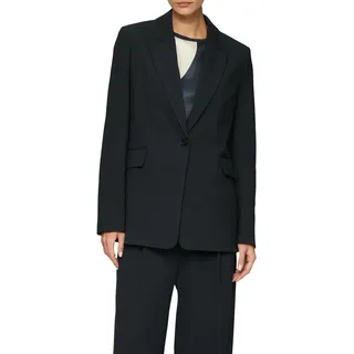Longblazer S.OLIVER BLACK LABEL, Damen, Gr. 38, blau, Web, Obermaterial: 47% Polyester, 47% Viskose, 6% Elasthan. Futter: 100% Polyester, regular fit hüftbedeckend, mit Knöpfen, Blazer Longblazer, im eleganten Look
