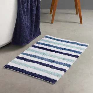 Fusion Carlson Collection Badvorleger, 100% Baumwolle, saugfähig, 50 x 80 cm, Weiß und Blau gestreift, Bad-Accessoire, Blau