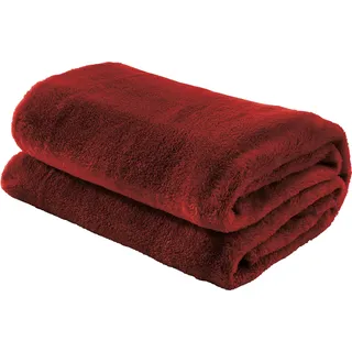 Erwin Müller Teddy-Fleece-Wohndecke Salerno, Fleece-Decke, Kuscheldecke weinrot Größe 200x220 cm - flauschig weich, pflegeleicht