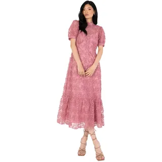 Maya Deluxe Damen Women's Embroidered Dress for Ladies Sequin Embellished Midaxi Floral High Neck Wedding Guest Ball Evening Cocktail Kleid, Pink,