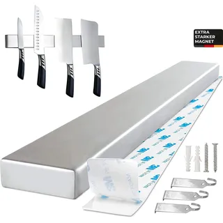 Magnetleiste Messer, 40cm Messerhalter Magnetisch mit 3 Haken Edelstahl Messerleiste Selbstklebend, Schwarz Wandhalterung Magnetleiste Ohne Bohren Messerhalter für Küchenmesser