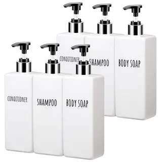 Segbeauty Pumpspender, 6 Stück 500ml Duschgel Spender, Shampoo Spender Leere, Seifenspender Dusche Nachfüllbar, Shampoospender Leere, Badezimmer Set Weiß