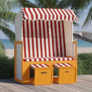 The Living Store Strandkorb mit Dach Poly Rattan und Massivholz Rot & Weiß - Rot