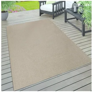 Paco Home Outdoor Teppich wetterfest Garten & Terrasse flachgewebt Uni Sisaloptik robust Grösse 60x100 cm - beige