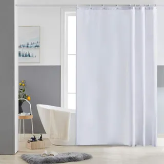 Furlinic Duschvorhang Wasserdicht Antischimmel Textil Waschbar Weiß 150x200 | Stoff Für Badewanne Mit Ösen Hochwertig Mit Gewicht Unten Beschwerter Saum Badvorhang mit 10 Duschringen.