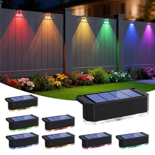 Peasur 8 Stück RGB Solarlampen für Außen, Solar Zaunleuchten Aussenleuchte, Wasserdichte Solarleuchte Zaun, Solar Wandleuchte Aussen für Stufen, Terrasse, Treppen, Balkon