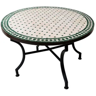ORIGINAL Marokkanischer Mosaiktisch Couchtisch ø 100cm Groß rund | Runder Kleiner Mosaik Gartentisch Mediterran | ALS Tisch Beistelltisch für Balkon oder Garten | Marrakesch Natur Grün 100cm - Grün