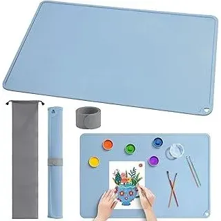 Malunterlage für Kinder: Schreibtischunterlage Silikonmatte Groß 60x40 CM mit Magnetischer Absorptionsclip und Aufbewahrungstasche für Kunsthandwerk Sand Art Malen Handgefertigter Schmuck