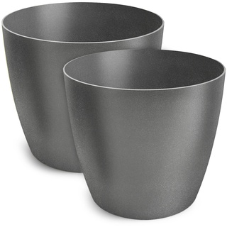 TULMERO Blumentopf matt, Pflanzkübel aus Übertopf Kunststoff Dekorativer Topf für, groß und klein Pflanzen, 2er-Set blumenkübel, blumenkübel kräutertopf, (2 Pack) Graphit, ø 20 cm