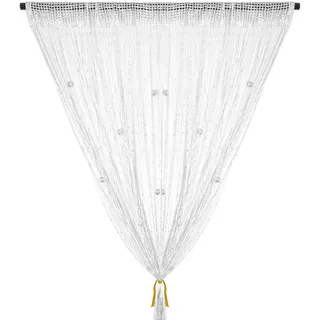 Vidillo Perlenvorhang, Fadenvorhang Glitzer Weiss 100 x 200 cm Wandvorhang Schaufensterdekoration, Dekorative Gardine Raumteiler Fliegenschutz für Hochzeit, Café, Restaurant (Perle-Weiß)