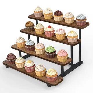 GHWMYD Tortenständer aus Holz für 20 Cupcakes, 4 Etagen Cupcake Ständer Stufenregal für Desserts, Donuts, Kekse, Macarons, Serviergestell Etagere für Hochzeit Geburtstag Mottoparty