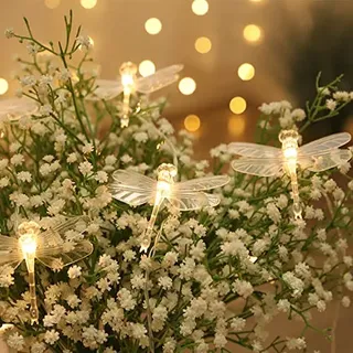 EONANT Libelle Lichterkette 10 Fuß 20 LED Retro-Stil Kupferdraht Schmetterling Lichterkette, batteriebetriebene Weihnachtsbaum Garten Hochzeit Weihnachtsdekoration und Sommerbeleuchtung (Libelle)