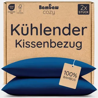 Bambaw Bambus Kopfkissenbezug 40x60 cm, 2-er Pack, nachhaltige Bambusfasern, antibakterielle und Anti Milben Bettwäsche, Sommer Bettwäsche kühlend, Allergiker Kissenbezug 40x60 cm (Marineblau)