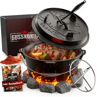 Dutch Oven Feuertopf Schmortopf Feuerkessel 12 l mit Deckelheber & Untersetzer