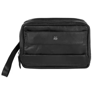 Handgelenktasche SZUNA, Herren, Gr. B/H/T: 21cm x 15cm x 7cm onesize, schwarz, Leder, glänzend, Taschen Handgelenktasche, echt Leder