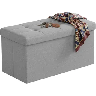 Relaxdays Sitzbank, Stauraum, Stoff, faltbar, gepolstert, Flur, Schlafzimmer, HBT 38 x 76 x 38 cm, Sitztruhe, grau