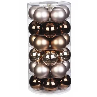 Inge Glas Weihnachtskugeln | Schöne Christbaumkugeln aus Glas | 30 Kugen in Dose | Christbaumschmuck Weihnachtsbaumschmuck Weihnachtsbaumkugeln (Elegant Lounge | Creme braun Glanz/matt)