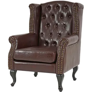 Mendler Sessel Relaxsessel Clubsessel Ohrensessel Chesterfield, Kunstleder ~ antik-braun ohne Ottomane