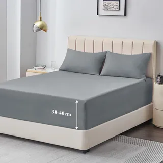 Aisbo Spannbettlaken 180x200cm Bettlaken Boxspringbett - Bett Laken Grau 180x200 aus Premium Mikrofaser, weiches Spannbetttuch 180 x 200 Hellgrau Steghöhe 40cm für Wasserbett Bed Fitted Sheet