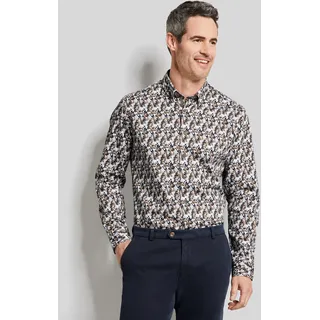 Langarmhemd BUGATTI, Herren, Gr. 4XL, Normalgrößen, braun (cognac), 100% Baumwolle, bedruckt, normal, eckige 2-Knopf-Manschette, Hemden Langarmhemd, mit floralem Print