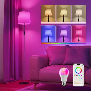 DUSKTEC Smart Stehlampe RGB Dimmbar mit APP und Alexa, Stehlampe Wohnzimmer Modern Warm und Kaltweiss, 10W 1200LM, Standleuchte LED Schwarz, Steh Lampe mit Schirm für Schlafzimmer Kinderzimmer