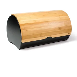 Husla 73945 Bread Bin, Bamboo Wood/Metal, Modern, Food Safe, Black