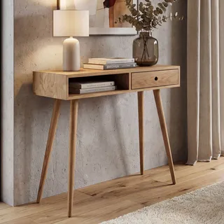 MCA Konsolentisch HWC-P55, Telefontisch Beistelltisch Ablagetisch, Massiv-Holz Schublade Staufach 80