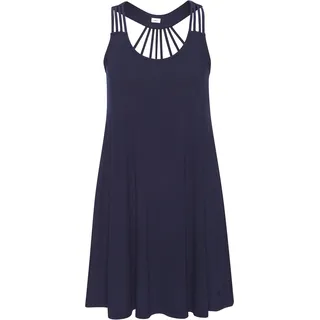 Strandkleid S.OLIVER, Damen, Gr. 38, N-Gr, blau (marine), Jersey, Obermaterial: 95% Viskose, 5% Elasthan, unifarben, figurumspielend Po-bedeckend, Rundhals, Kleider Strandkleid, mit besonderem Trägerdesign, Minikleid, Sommerkleid