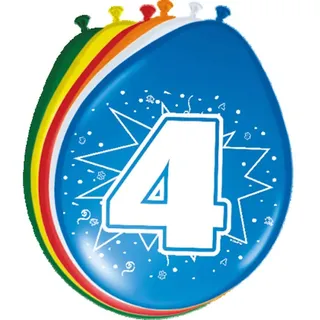 Folat 8 LUFTBALLONS FÜR DEN 4.GEBURTSTAG bunt gemischt