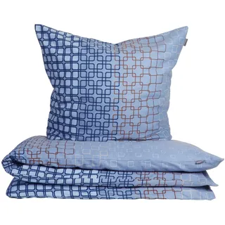 Schiesser Bettwäscheset Henka | Feinbiber | aus nachhaltiger Produktion | 2-teilig | 155 x 220 cm + 80 x 80 cm | Grafikprint | Hellblau-Braun