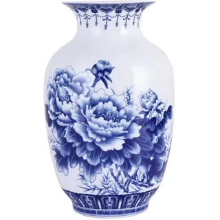 Handgefertigte blaue und weiße Porzellanvasen mit dünnem Körper, traditionelle, chinesische Chinoiserie, dünnwandig, Wintermelone, breite Öffnung, perfekt für Heimdekoration, Schreibtisch und