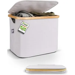 Hennez 40L Aufbewahrungskorb mit Deckel für IKEA Kallax - Aufbewahrungsbox aus Stoff mit Deckel - Faltbare Wäschekörbe mit Griffen Box Bambus Canvas Aufbewahrungsbox Beige Stoff Kleine