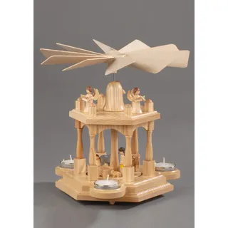 Weihnachtspyramide ALBIN PREISSLER "Wärmespiel Christi Geburt, Handwerkskunst aus dem Erzgebirge", beige (natur), B:24cm H:29cm T:24cm, Holz teilmassiv, Weihnachtspyramiden, Weihnachtspyramide, 2 Etagen, Weihnachtsdeko aus Holz