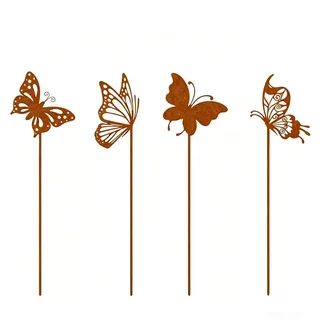 TASSFROO 4er Set Gartenstecker Schmetterling, Gartendeko für Draußen Wetterfest, Blumenstecker Deko Frühling Sommer, Balkon Deko Metall Tierfigur für Garten Terrasse Blumentopf