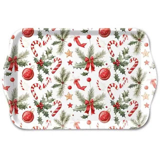 Ambiente kleines Tablett Dekotablett 13 x 21 cm Melamin Advent Weihnachten Kugeln Zweige mit Dekoration rot weiß