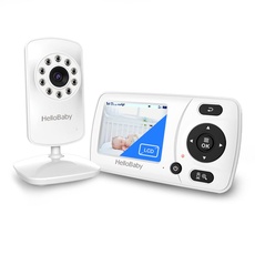 HelloBaby Babyphone mit Kamera Ferngesteuerter Pan-Tilt-Zoom, Infrarot-Nachtsicht, Temperaturanzeige, Schlaflieder, Zwei-Wege-Audio, mit Wandhalterung