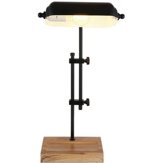 Globo Tischleuchte , Schwarz, Weiß , Metall , Holzoptik , halbrund , 18.2x50x26.5 cm , Ce , höhenverstellbar, Wippschalter , Lampen & Leuchten, Innenbeleuchtung, Tischlampen, Tischlampen