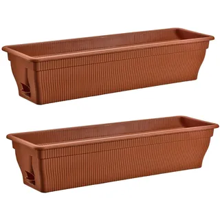 Balkonkasten 2x Blumenkasten 80cm Pflanzkasten Wasserspeicher Terrakotta