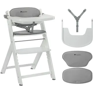 Bebeconfort Timba 2 mit Kissen, Mitwachsender Hochstuhl Baby, Ab 6 Monaten, Bis 110 kg, Ergonomischer Baby & Kinderhochstuhl Holz, Fast alle Esstische, Abnehmbares Tablett, White + Grey