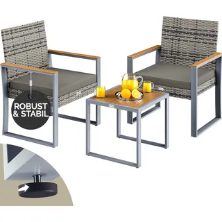 CASARIA® Balkonmöbel Set Polyrattan Holz Akazie Wetterfest 2 Stühle Tisch Auflagen 160kg Belastbarkeit Verstellbar Terrasse Balkon Möbel Lounge Outdoor
