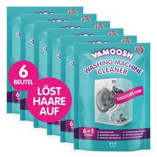 Vamoosh 6-in-1-Waschmaschinenreiniger, löst Haare, beseitigt schlechte Gerüche, entfernt Kalk, tiefenrein, hinterlässt frischen Duft, antibakteriell, entkalkt, 6 Beutel, 6 Wäschen
