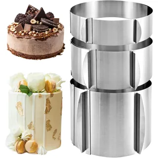 YAYODS 3 Stück Tortenring Verstellbar Hoch 5cm, 8cm, 15cm - Edelstahl Backring Verstellbar Ø 16-30 cm - Backrahmen Rund - Kuchenring - Torten Ring mit Skala für die Zubereitung von Kuchen und Torten